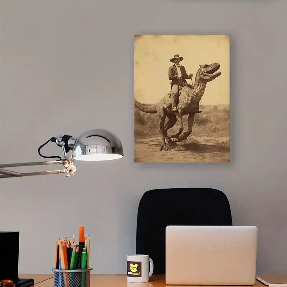 Cowboy Riding A Dinosaur Vintage Style Canvas Art Print 15.7" x 23.6" NEW! Home & Garden:Home Décor:Posters & Prints Style Your Walls